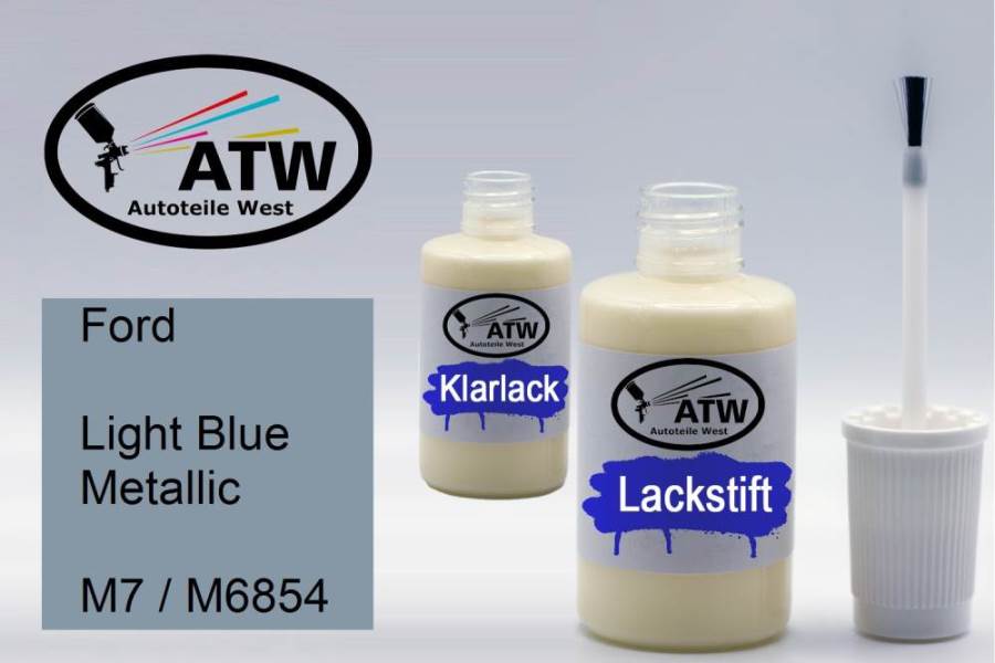 Ford, Light Blue Metallic, M7 / M6854: 20ml Lackstift + 20ml Klarlack - Set, von ATW Autoteile West.